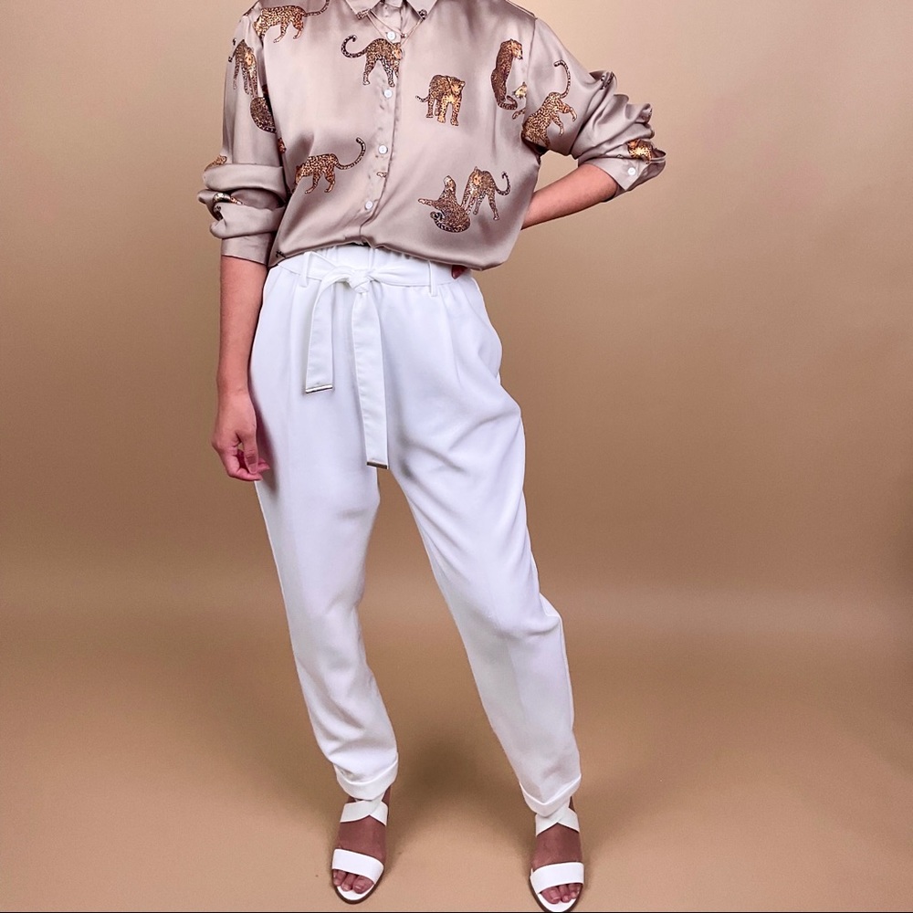 Zara white high waist tie pants with garter